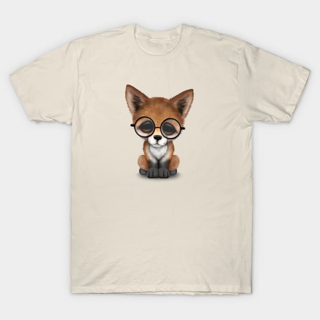 Cute Red Fox Cub Wearing Glasses T-Shirt by jeffbartels